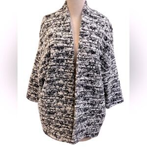 H&M Textured Bouclé Open Cardigan – Size XS, Black & White Knit